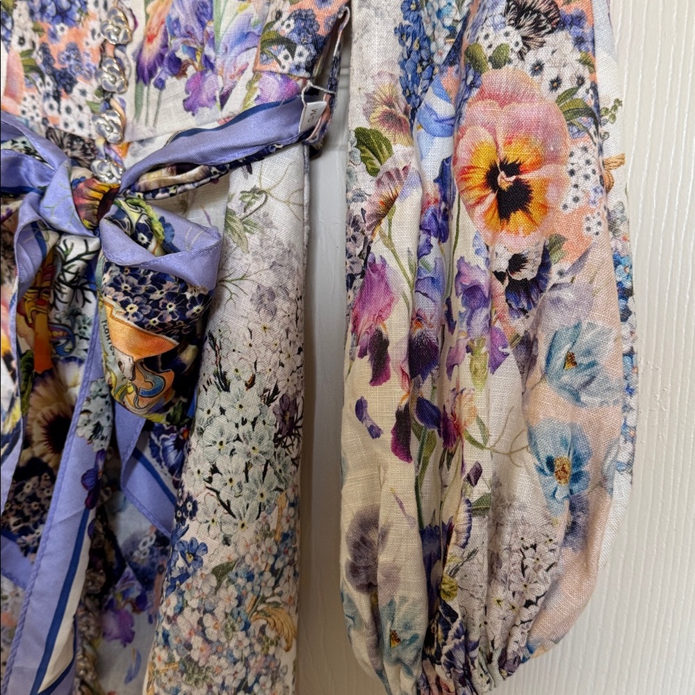 Dream Zimmermann Tama Floral Pansy Print Linen Dress 0/ XS - Picture 5 of 10